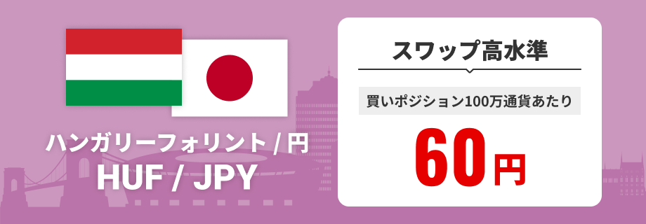 ハンガリーフォリント/円（HUF/JPY）スワップ高水準 買いポジション100万通貨あたり60円で提供中