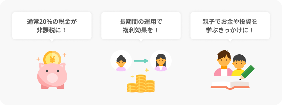 通常20%の税金が非課税に！長期間の運用で複利効果を！親子でお金や投資を学ぶきっかけに！