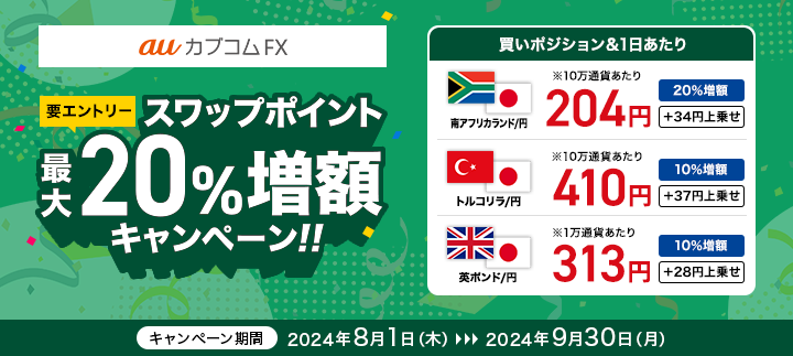 【要エントリー】auカブコムFX スワップポイント最大20％増額キャンペーン