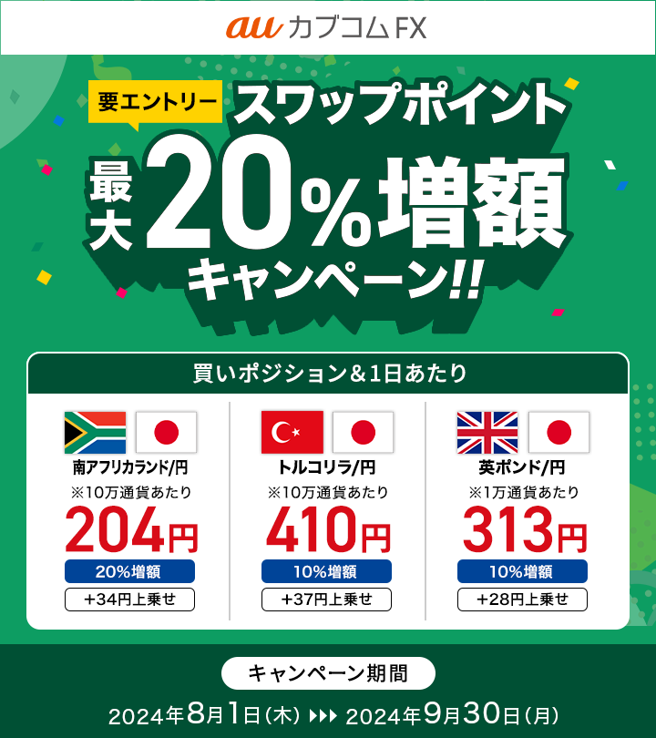 【要エントリー】auカブコムFX スワップポイント最大20％増額キャンペーン