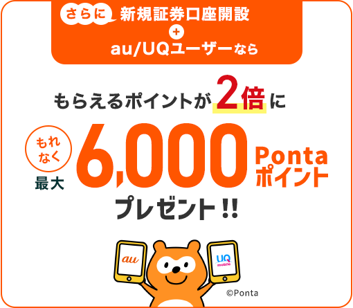 もらえるポイントが2倍にもれなく最大6,000Pontaポイントプレゼント