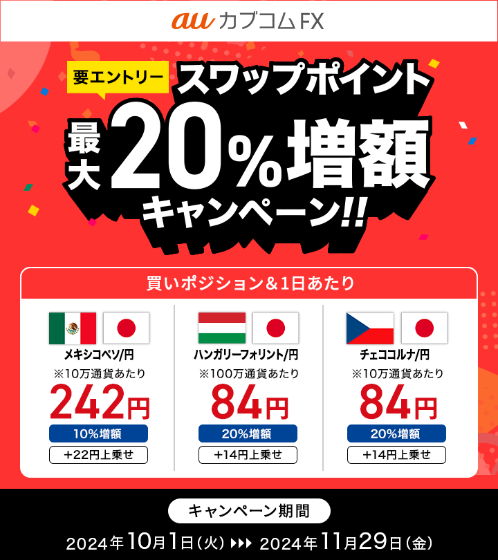 【要エントリー】auカブコムFX スワップポイント最大20％増額キャンペーン