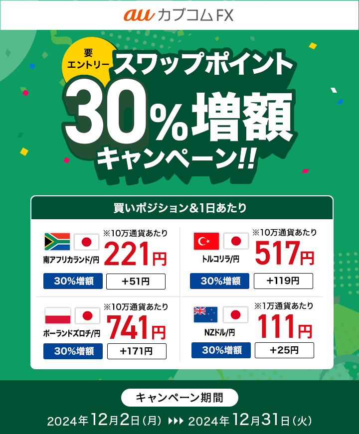 【要エントリー】auカブコムFX スワップポイント30%増額キャンペーン