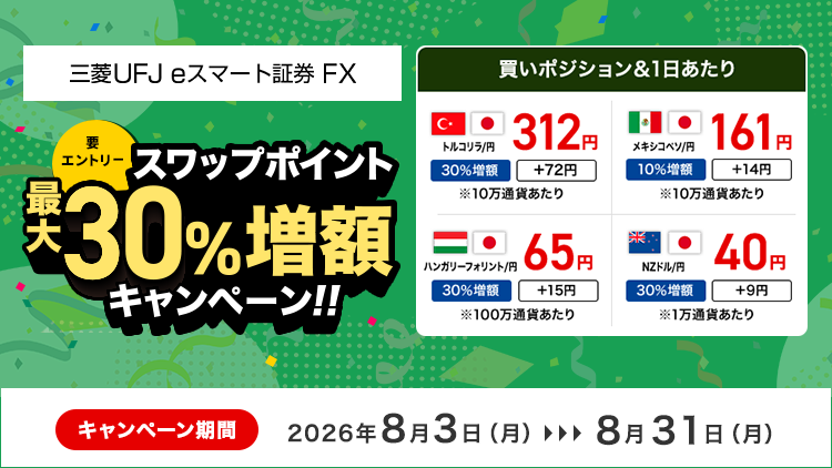 FX スワップポイント最大30％増額キャンペーン（要エントリー）