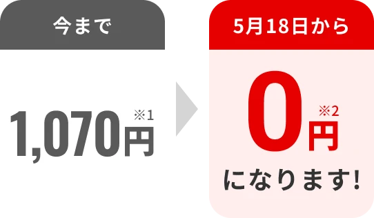 今まで1,070円※1 → 5月18日から0円※2になります!