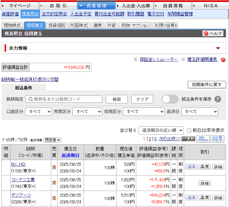 並び替え機能を拡充 残高照会 信用建玉