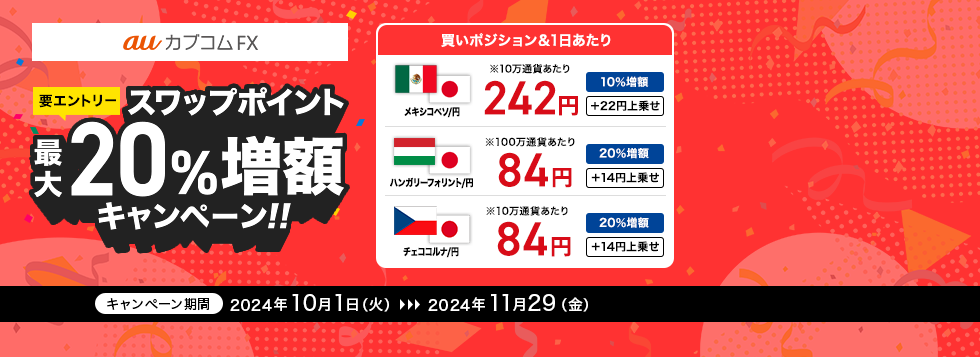 【要エントリー】auカブコムFX スワップポイント最大20％増額キャンペーン