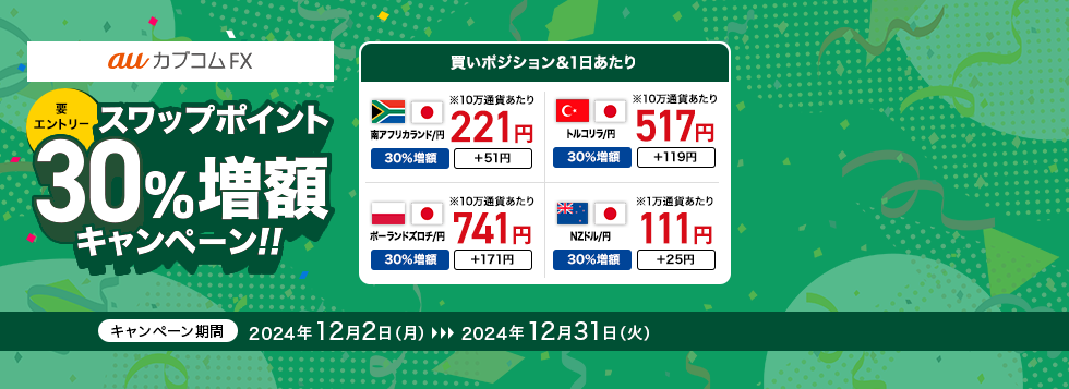 【要エントリー】auカブコムFX スワップポイント30%増額キャンペーン