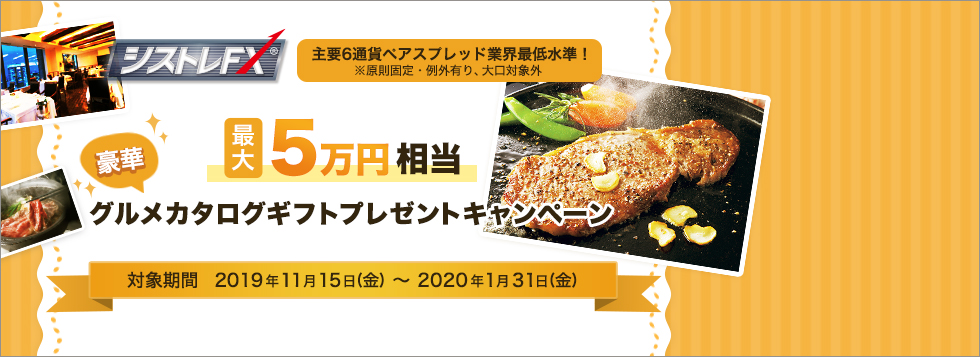 シストレFXスプレッド縮小 豪華グルメカタログプレゼント