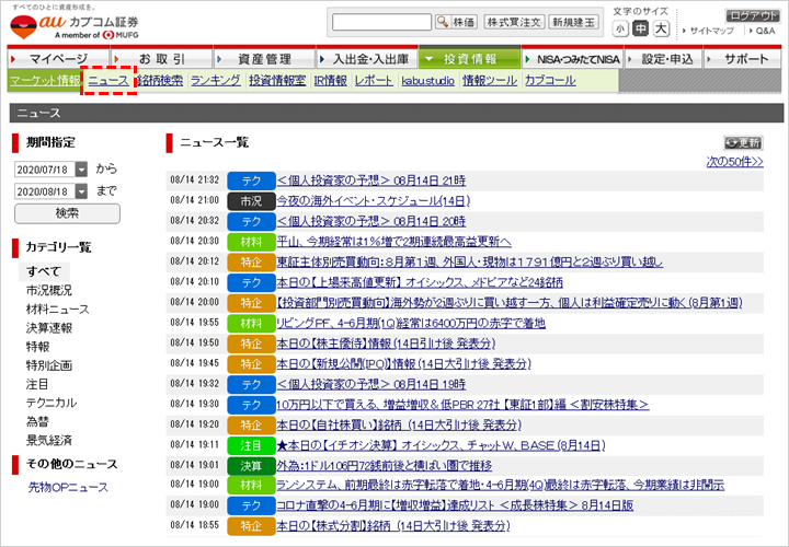 投資情報＞マーケット情報＞ニュース