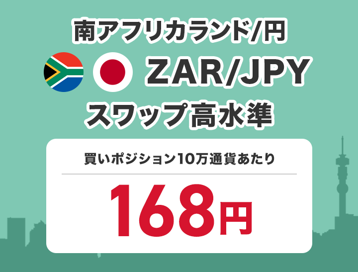 南アフリカランド/円 ZAR/JPY スワップ高水準 買いポジション1万通貨あたり110円で提供中