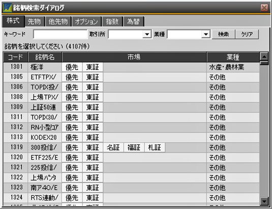 銘柄検索ダイアログ