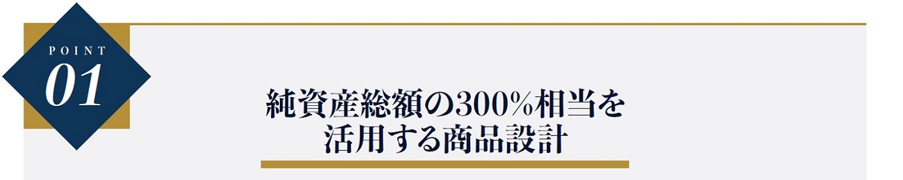POINT01 純資産総額の300%相当を活用する商品設計