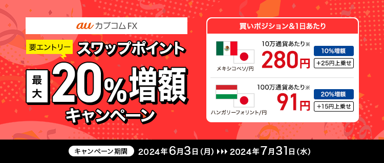 【要エントリー】auカブコムFX スワップポイント最大20％増額キャンペーン